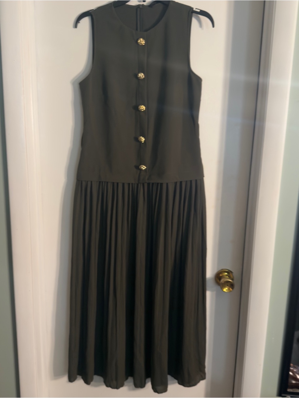 Zara Sleeveless Olive Green Button-Front Maxi Dress NWT (no belt)
